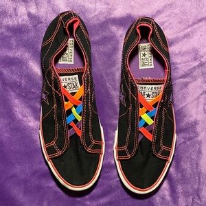 Converse One Star Black and Neon Slip on Shoes